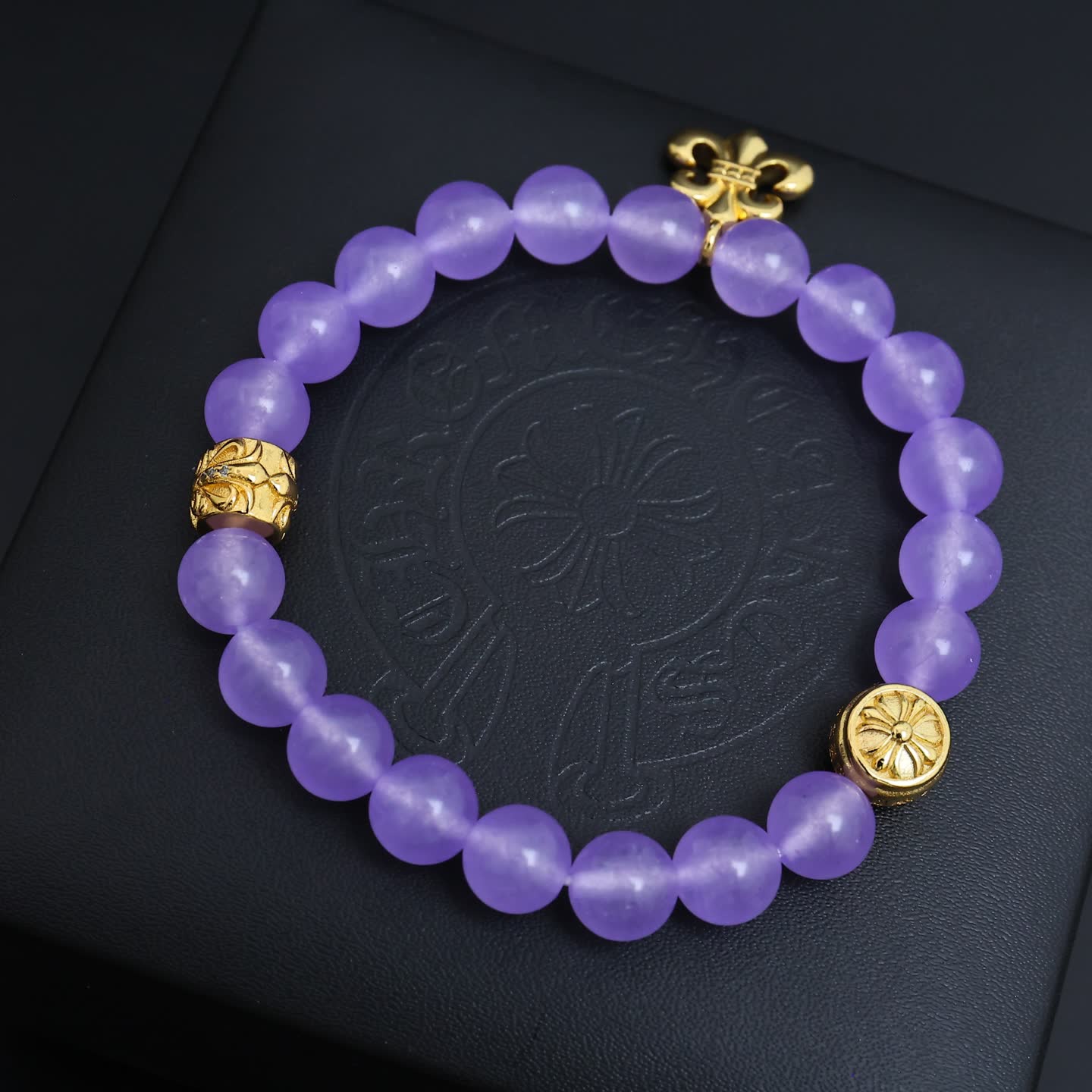 Chrome Hearts Beaded Bracelet with Fleur-de-lis Charm